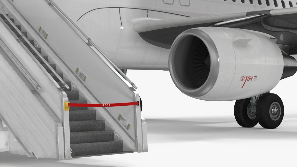 Airbus Plane with Passenger Boarding Stairs Car 3D