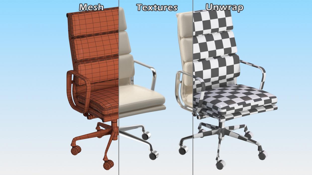 Executive Chair White Leather 3D model