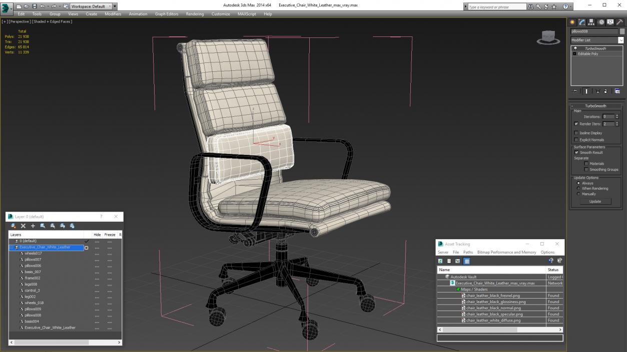 Executive Chair White Leather 3D model