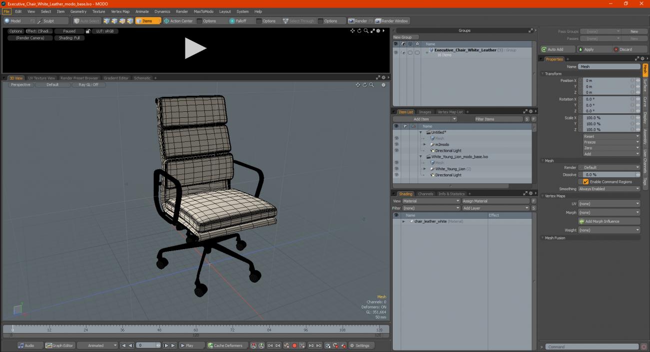 Executive Chair White Leather 3D model