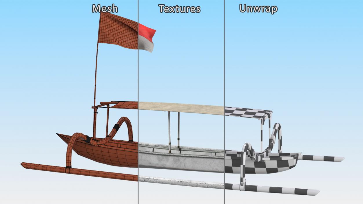 Bali Traditional Boat Jukung White 3D model