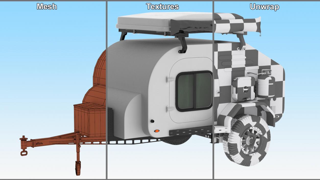 3D Camping White Trailer Lights On