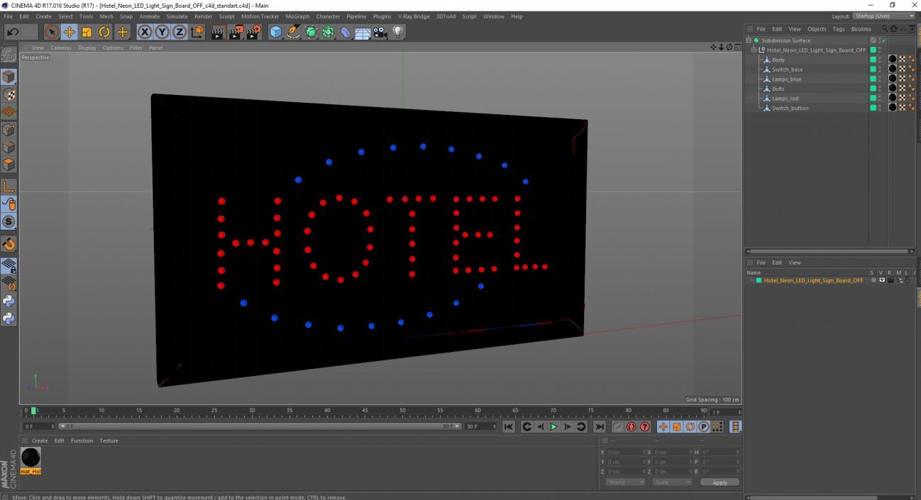 3D model Hotel Neon LED Light Sign Board OFF