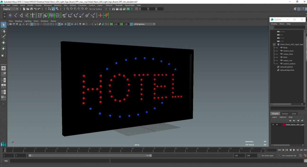 3D model Hotel Neon LED Light Sign Board OFF