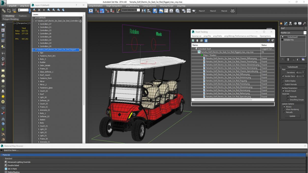 3D model Yamaha Golf Electric Six Seat Car Red Rigged for Maya 2