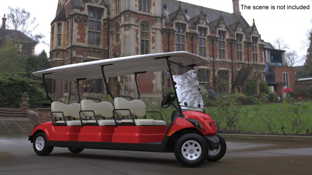 3D model Yamaha Golf Electric Six Seat Car Red Rigged for Maya 2