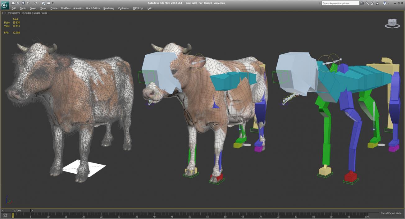 Cow with Fur Rigged 3D model