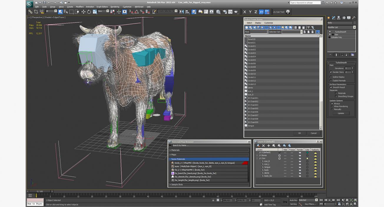 Cow with Fur Rigged 3D model