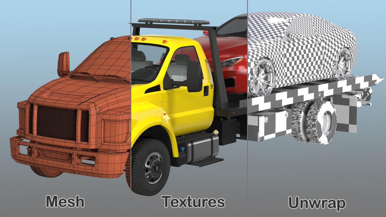 3D Tow Truck with Evacuated Car model