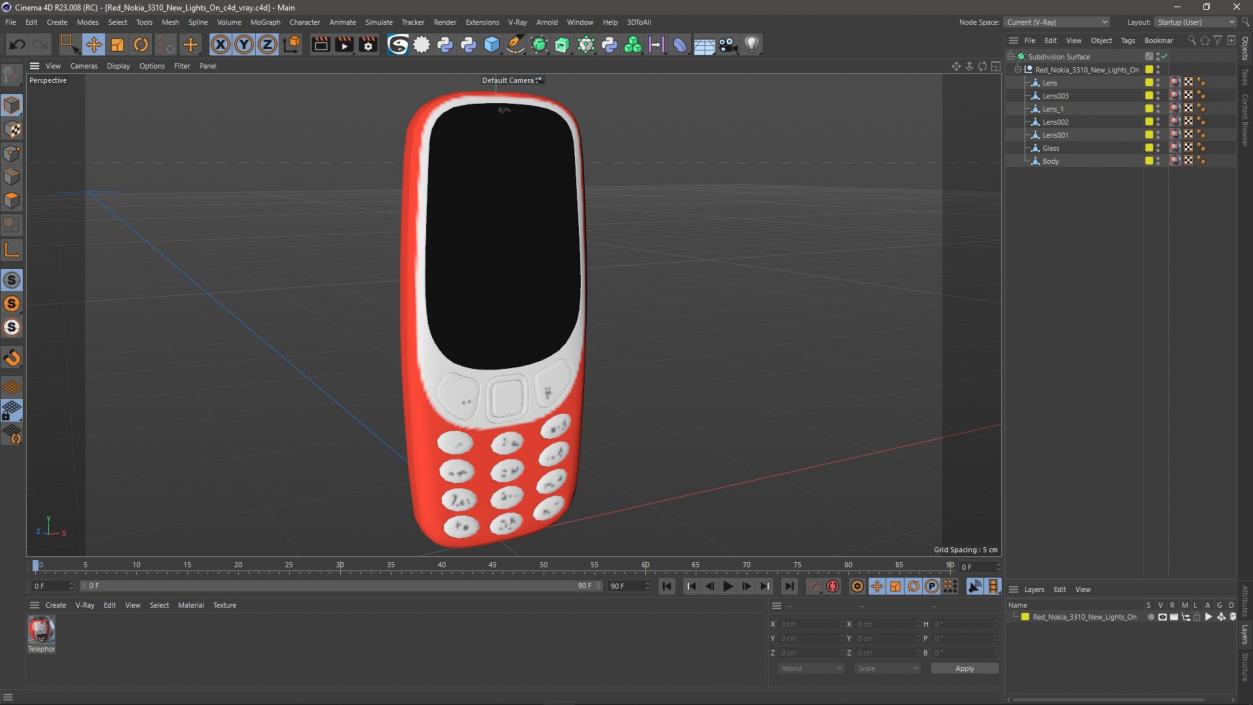 3D model Red Nokia 3310 New Lights On 2