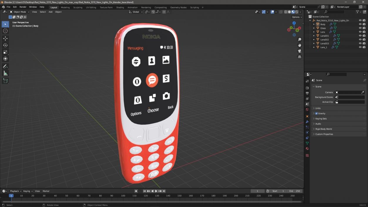 3D model Red Nokia 3310 New Lights On 2