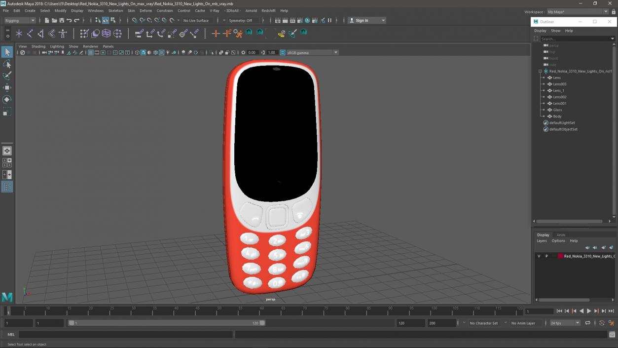 3D model Red Nokia 3310 New Lights On 2