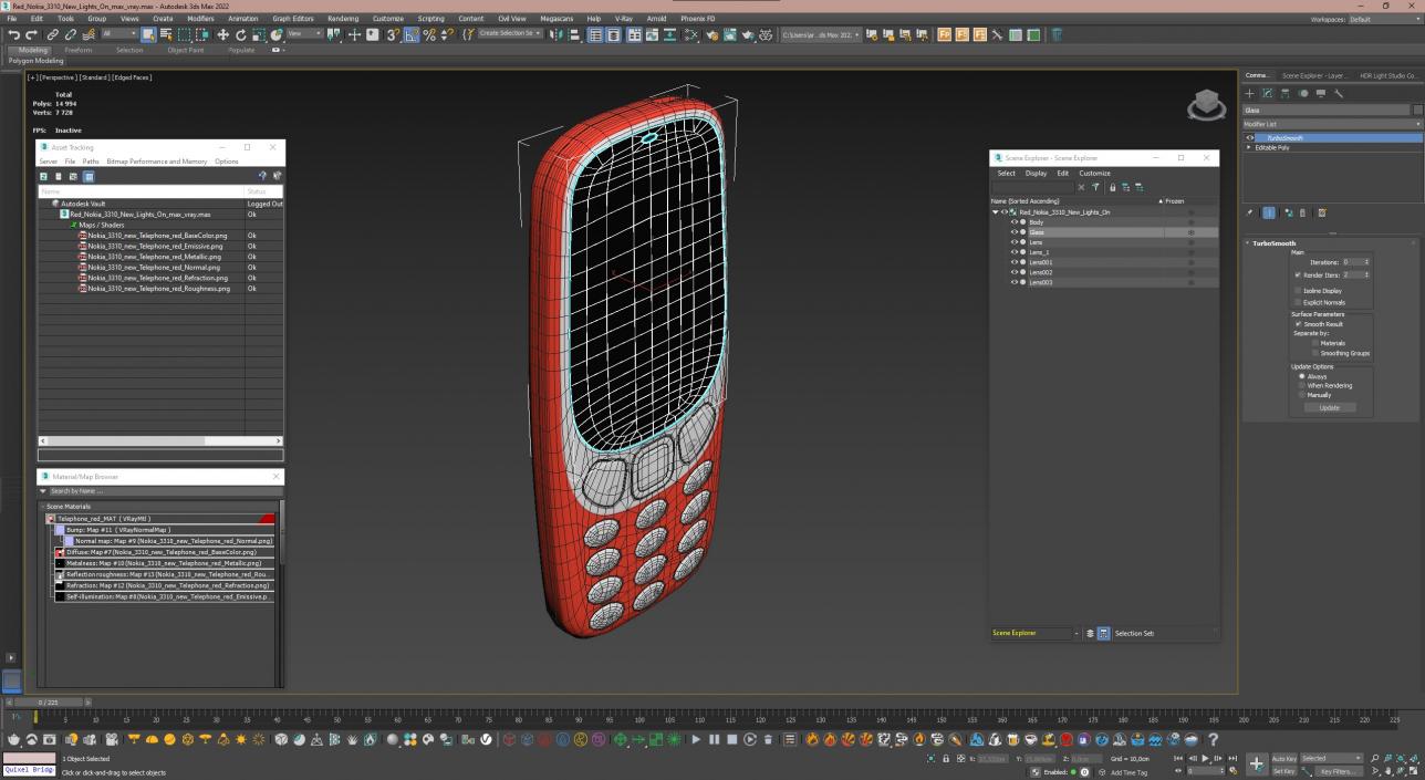 3D model Red Nokia 3310 New Lights On 2