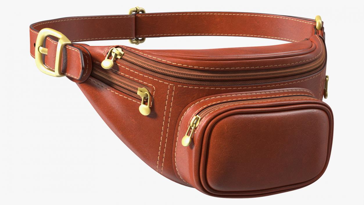 3D Brown Leather Waist Bag model