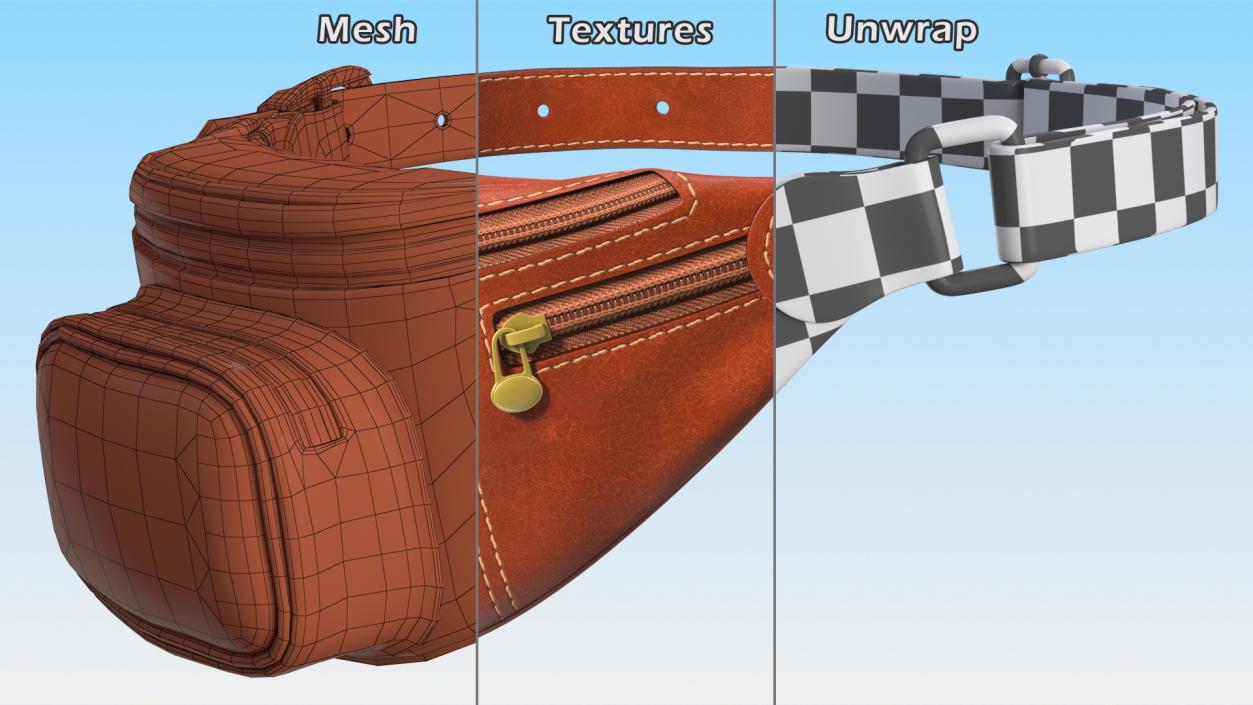 3D Brown Leather Waist Bag model