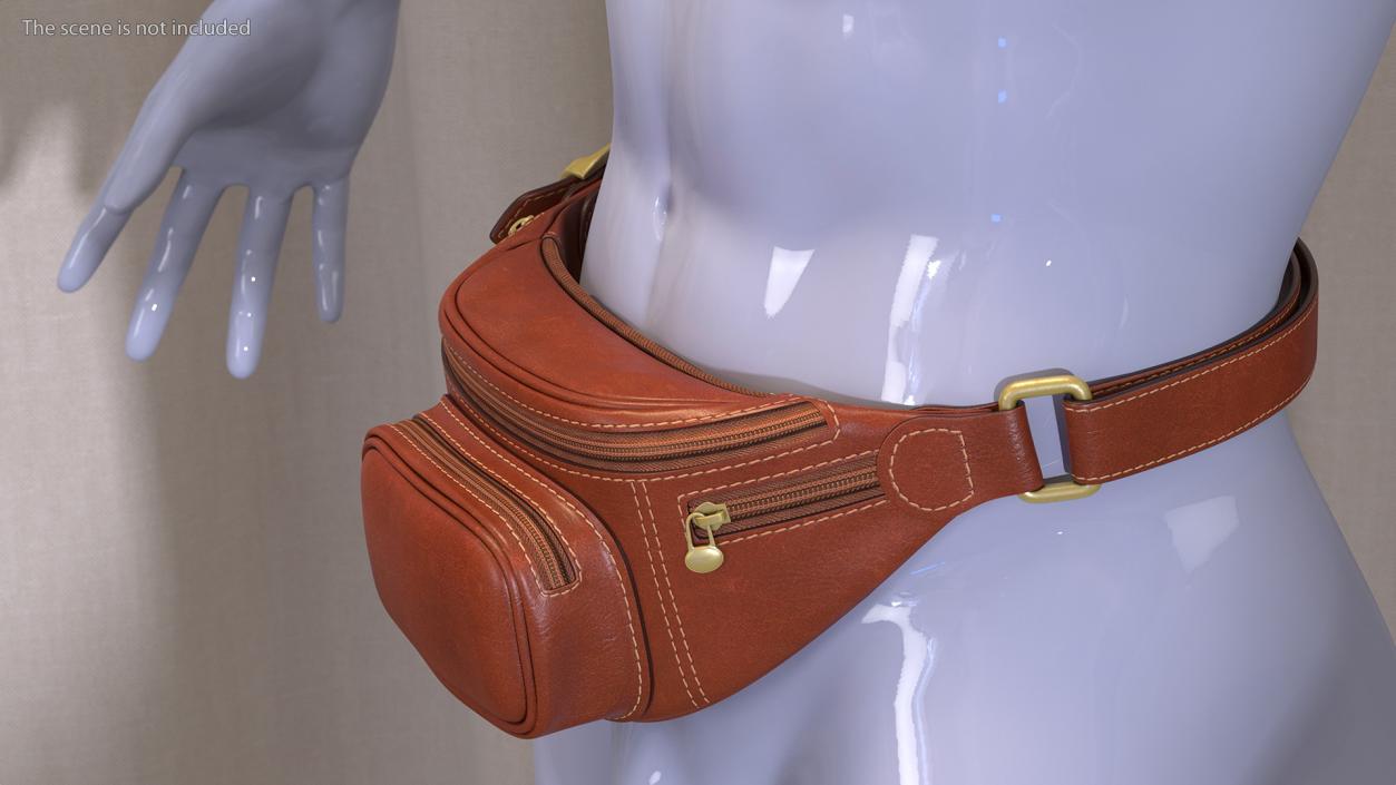 3D Brown Leather Waist Bag model