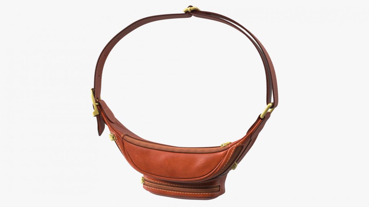 3D Brown Leather Waist Bag model