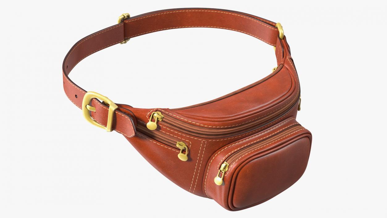 3D Brown Leather Waist Bag model