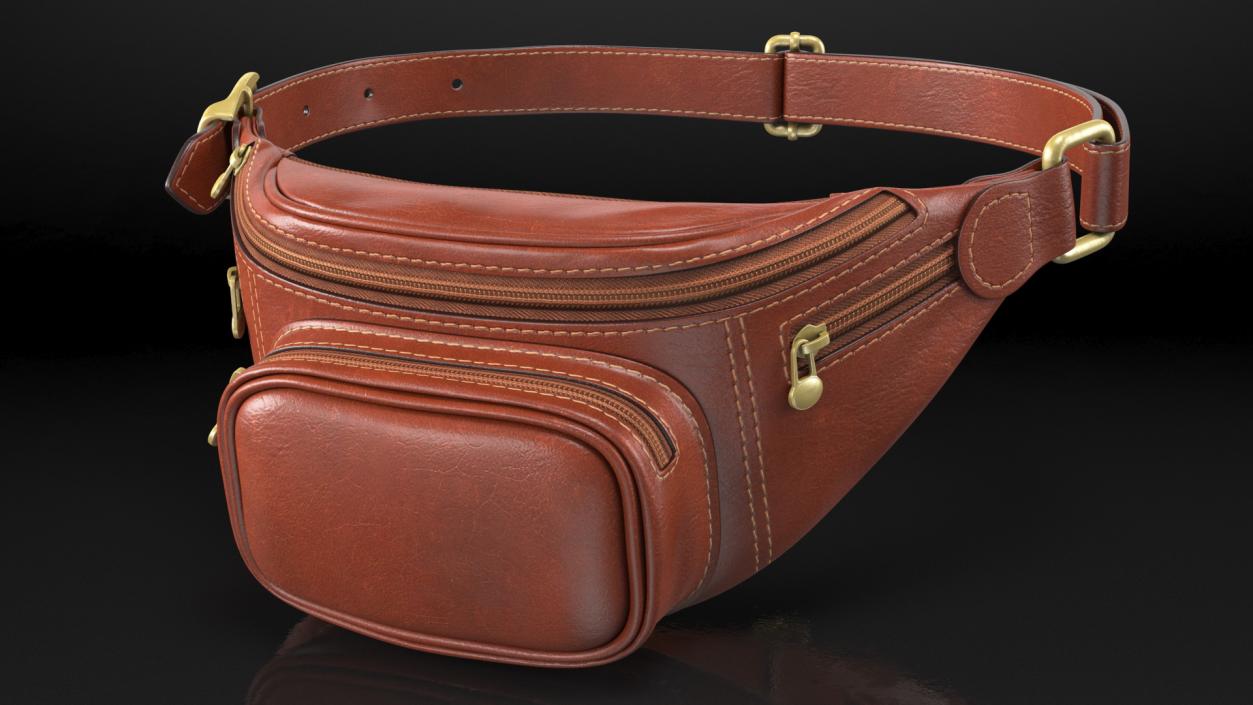 3D Brown Leather Waist Bag model