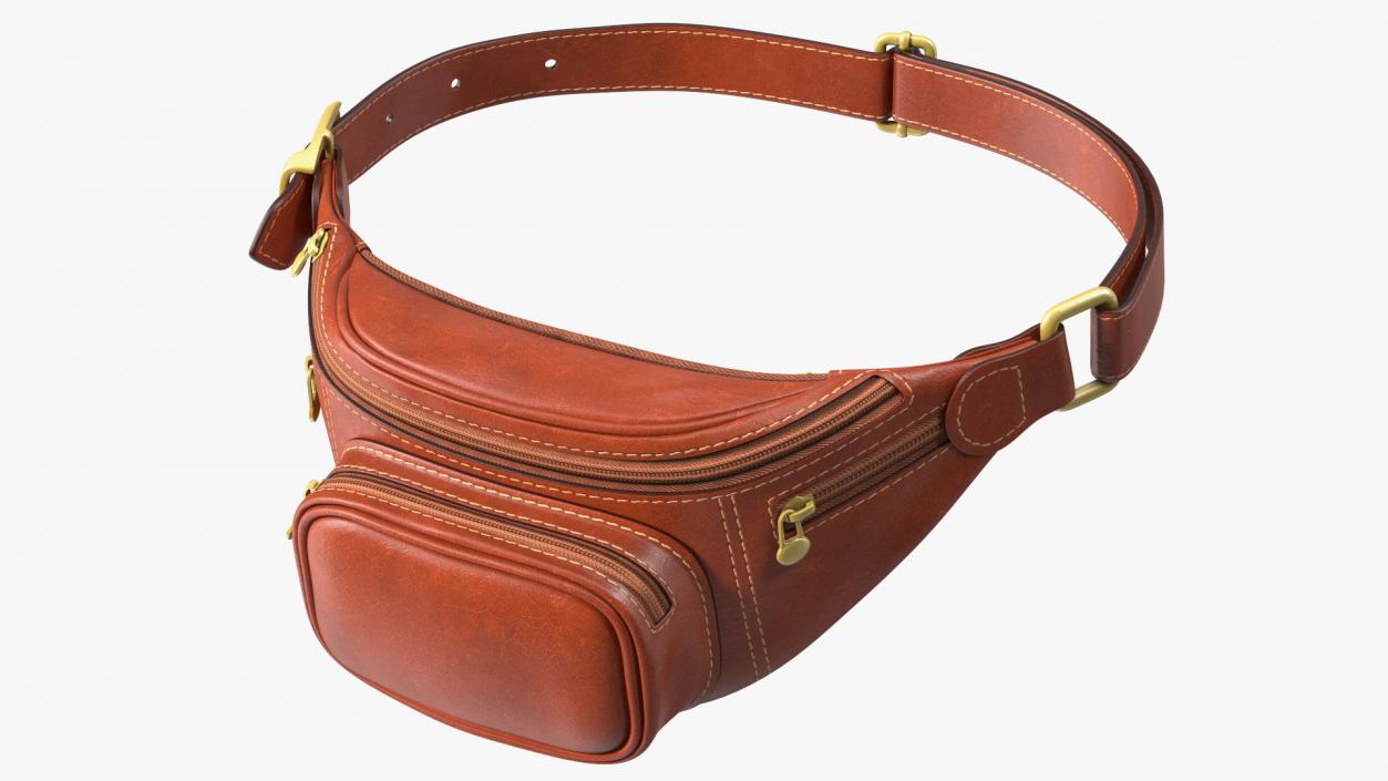 3D Brown Leather Waist Bag model