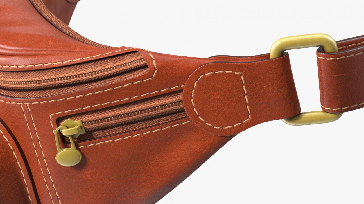 3D Brown Leather Waist Bag model