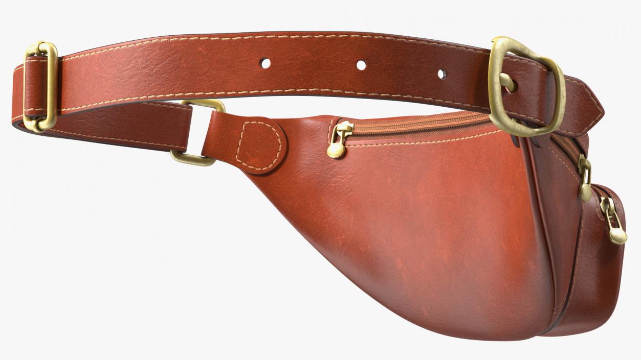 3D Brown Leather Waist Bag model