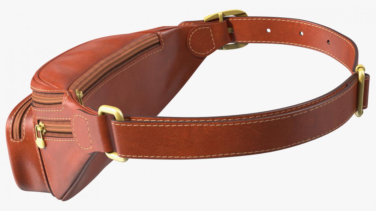 3D Brown Leather Waist Bag model