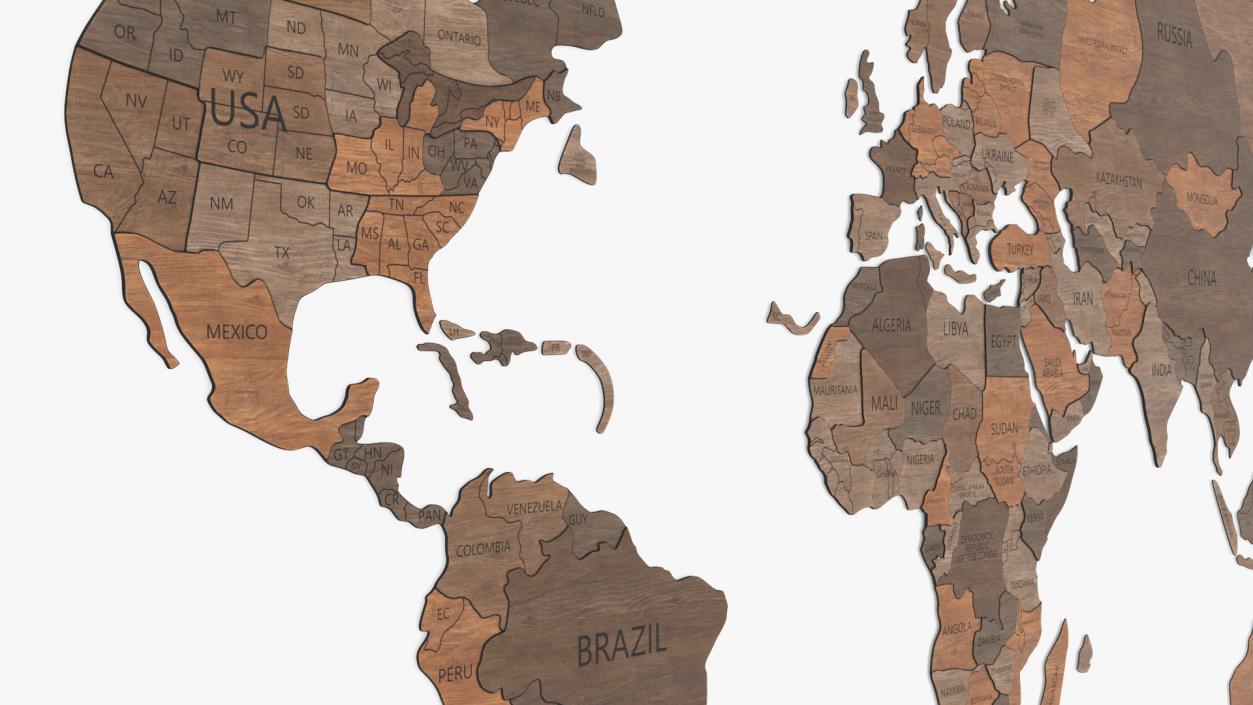 3D model Wooden World Map Wall Art