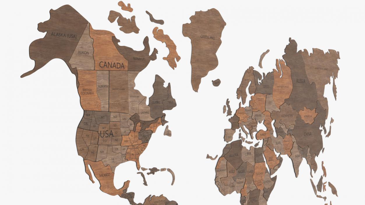 3D model Wooden World Map Wall Art