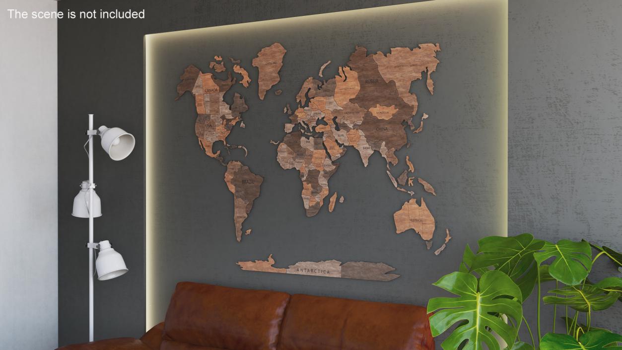 3D model Wooden World Map Wall Art