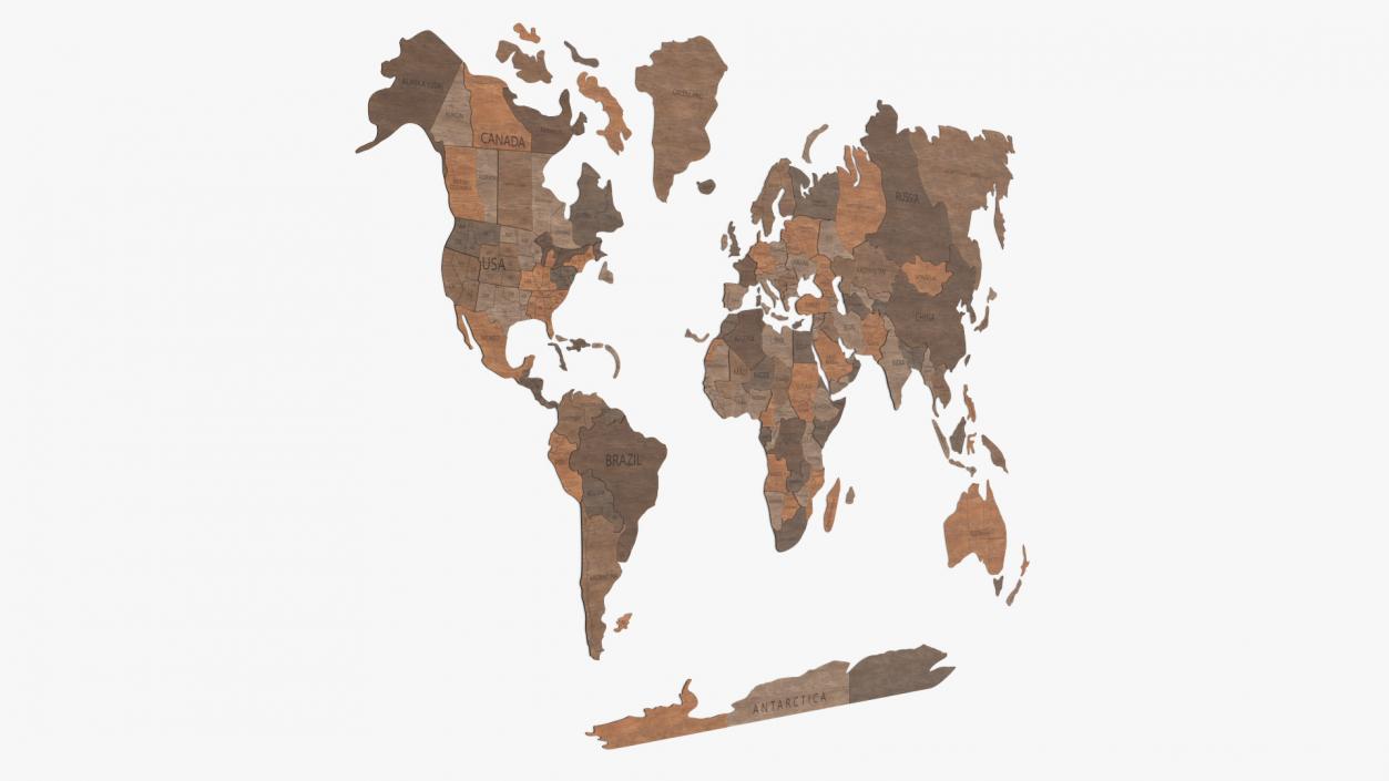 3D model Wooden World Map Wall Art