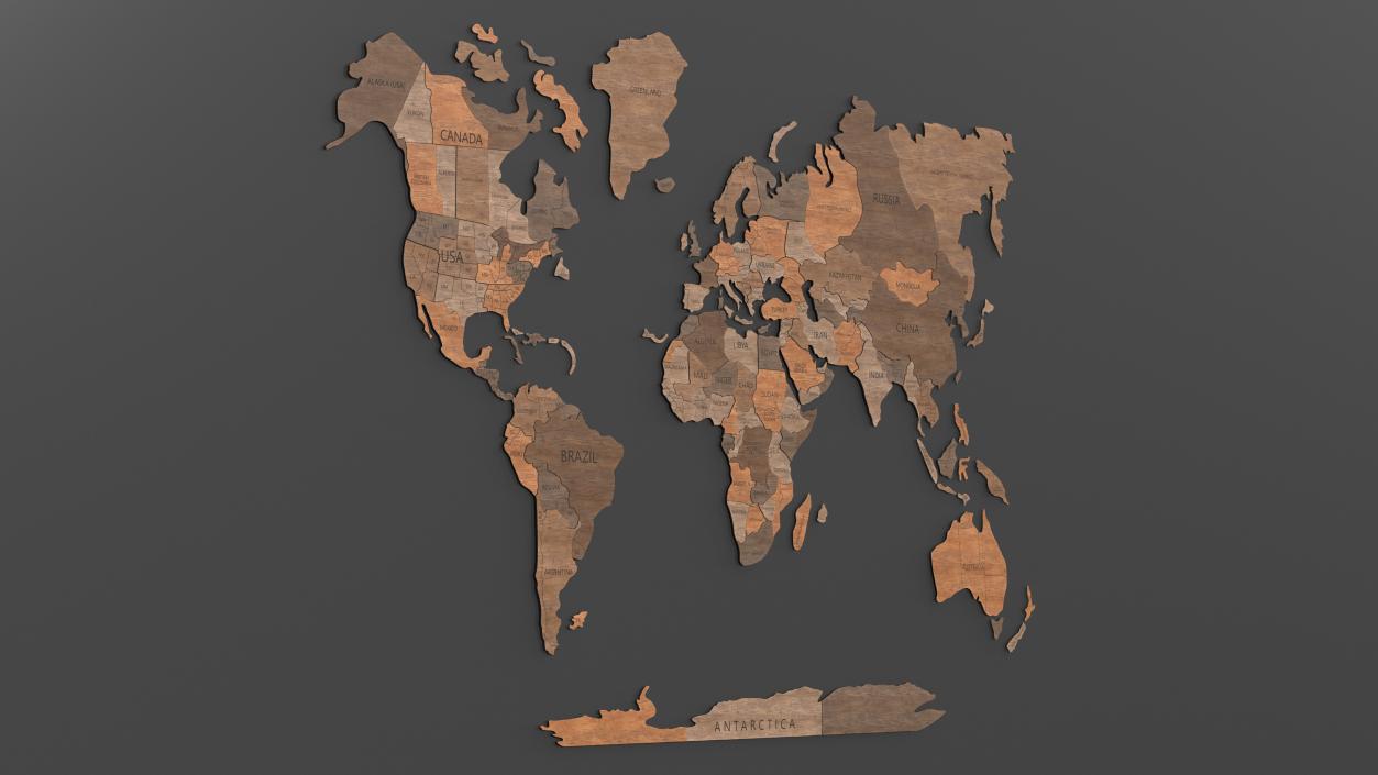 3D model Wooden World Map Wall Art