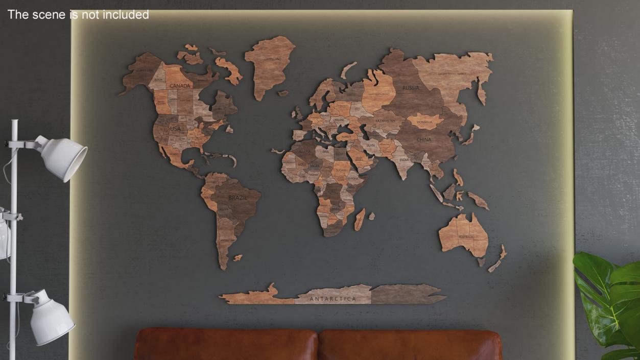 3D model Wooden World Map Wall Art