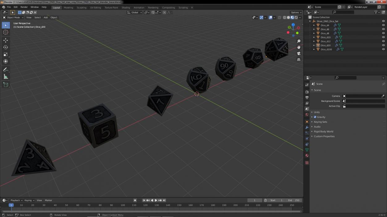 Silver DND Dice Set 3D model