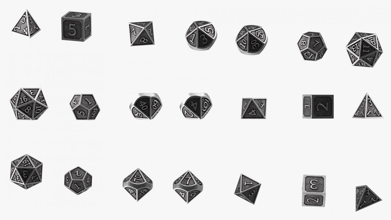 Silver DND Dice Set 3D model