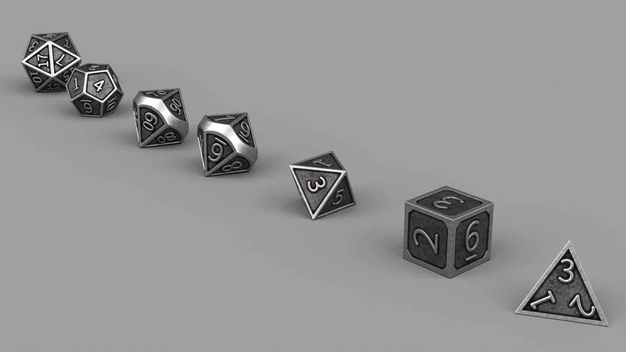 Silver DND Dice Set 3D model