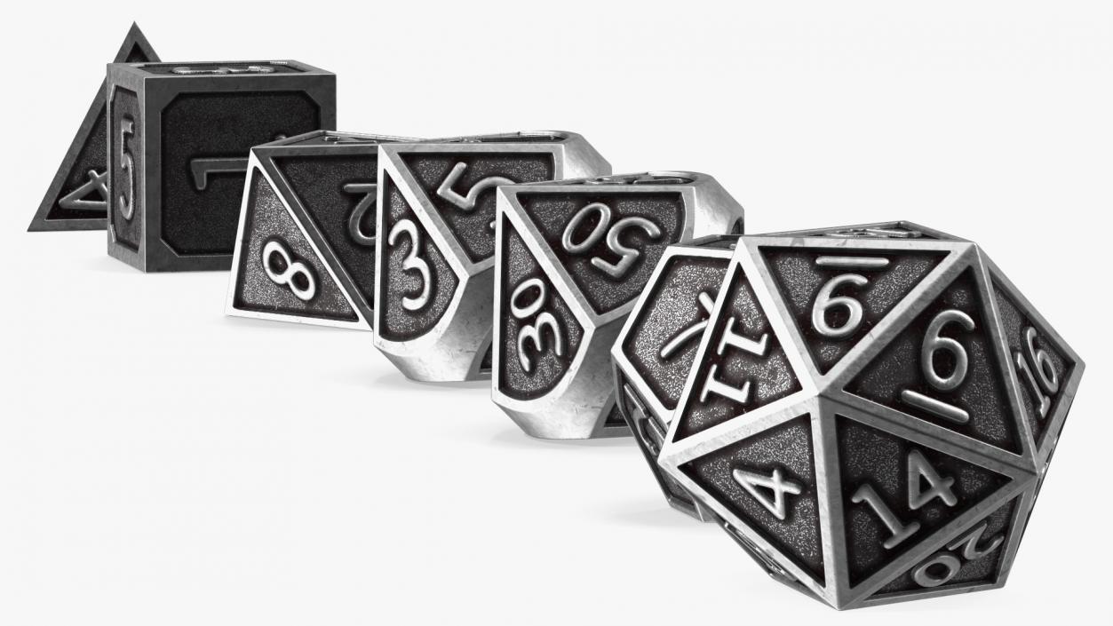 Silver DND Dice Set 3D model