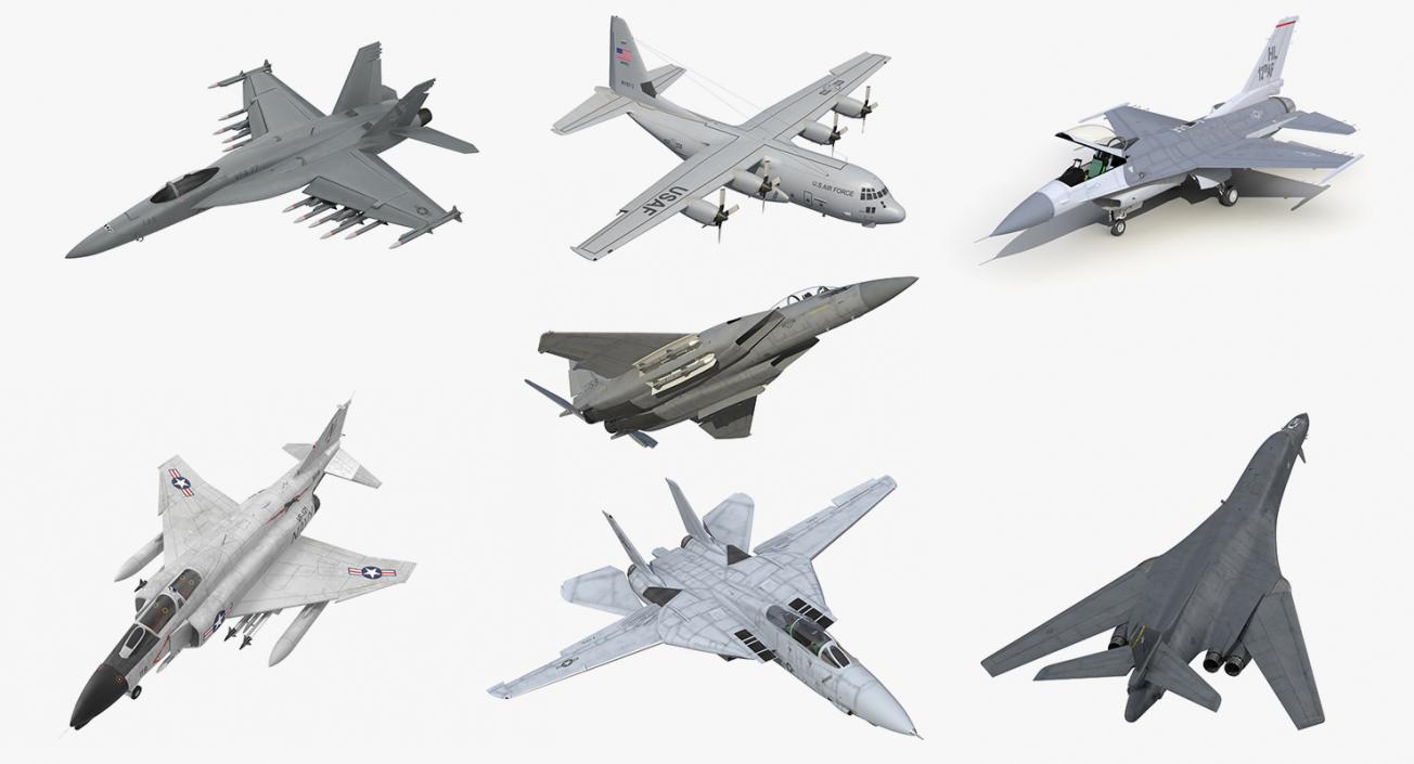 3D Rigged US Military Airplanes Collection 2