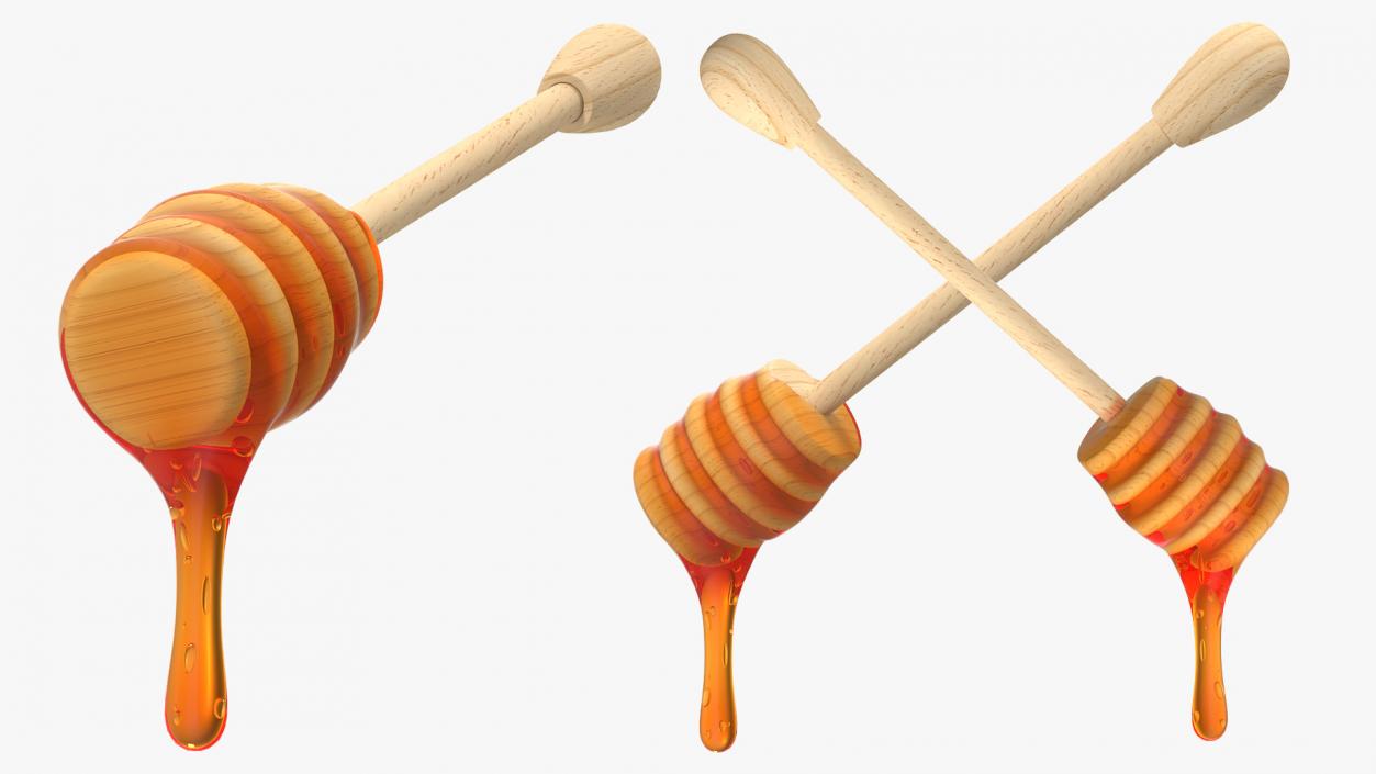 Wooden Dipper Covered with Honey 3D