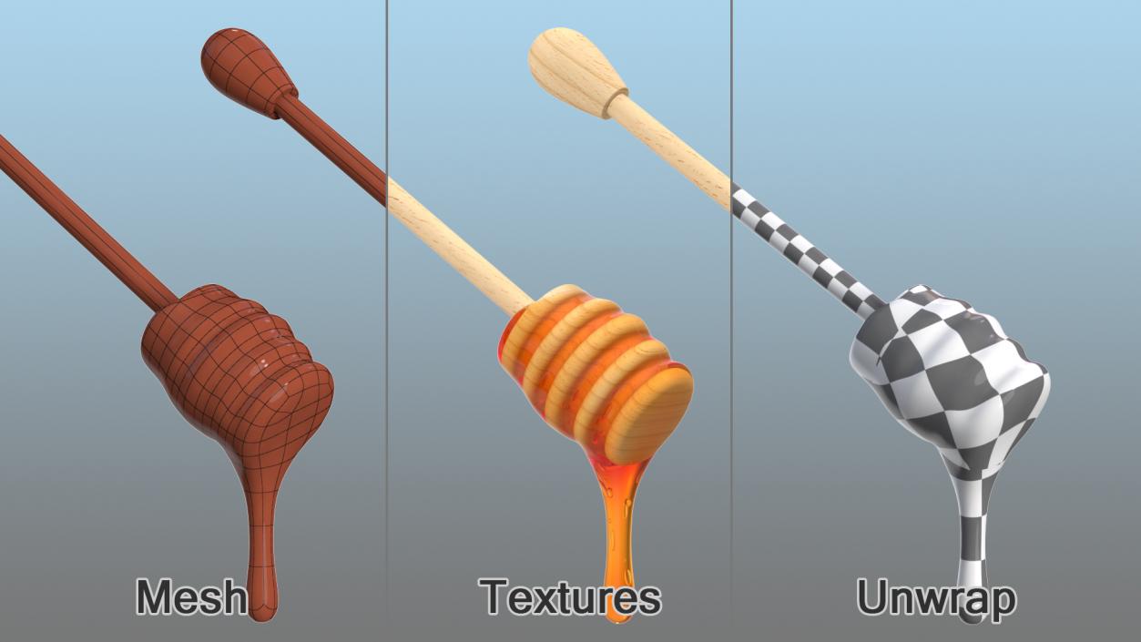 Wooden Dipper Covered with Honey 3D