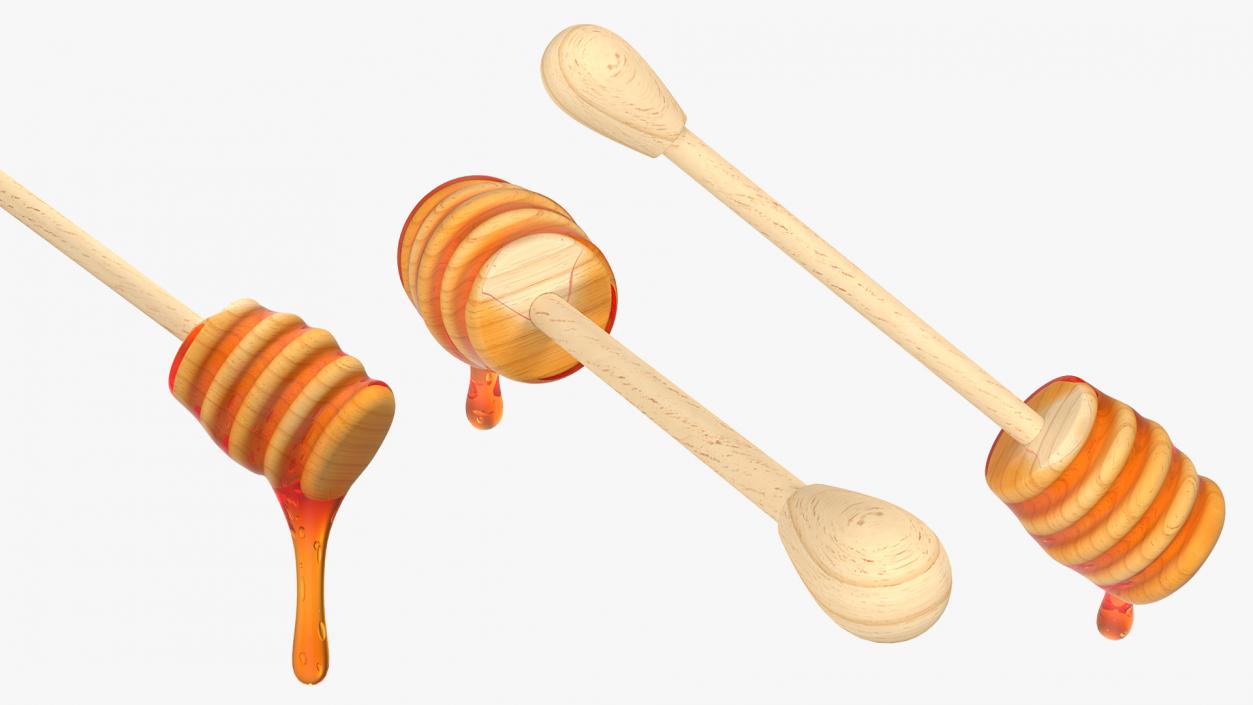 Wooden Dipper Covered with Honey 3D