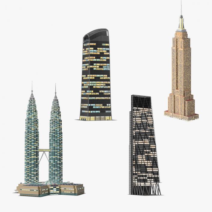 3D Night Glow Skyscrapers Collection model