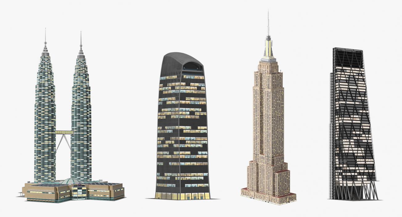 3D Night Glow Skyscrapers Collection model