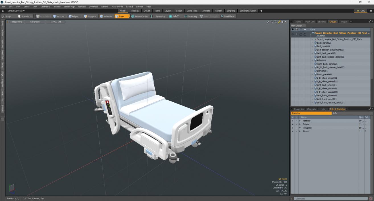 Smart Hospital Bed Sitting Position Off State 2 3D