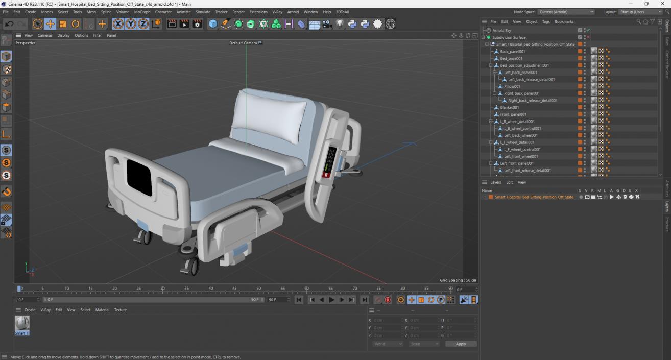 Smart Hospital Bed Sitting Position Off State 2 3D