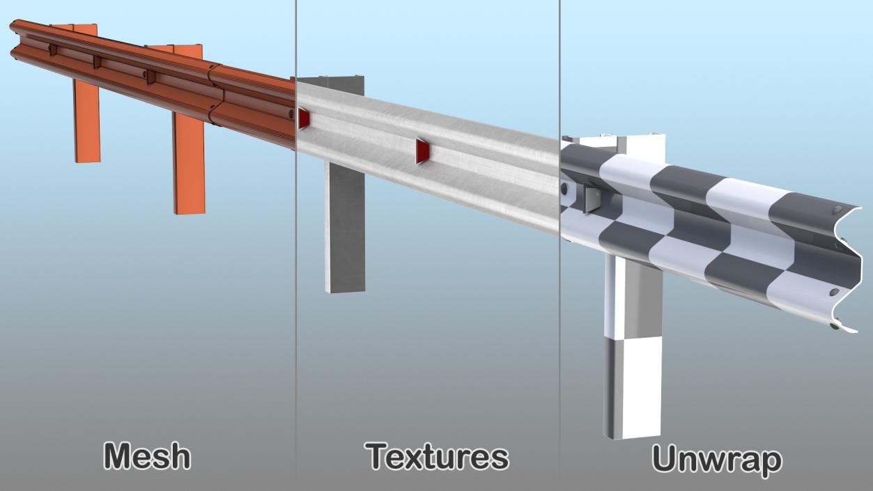 3D Metal Highway Guardrail model