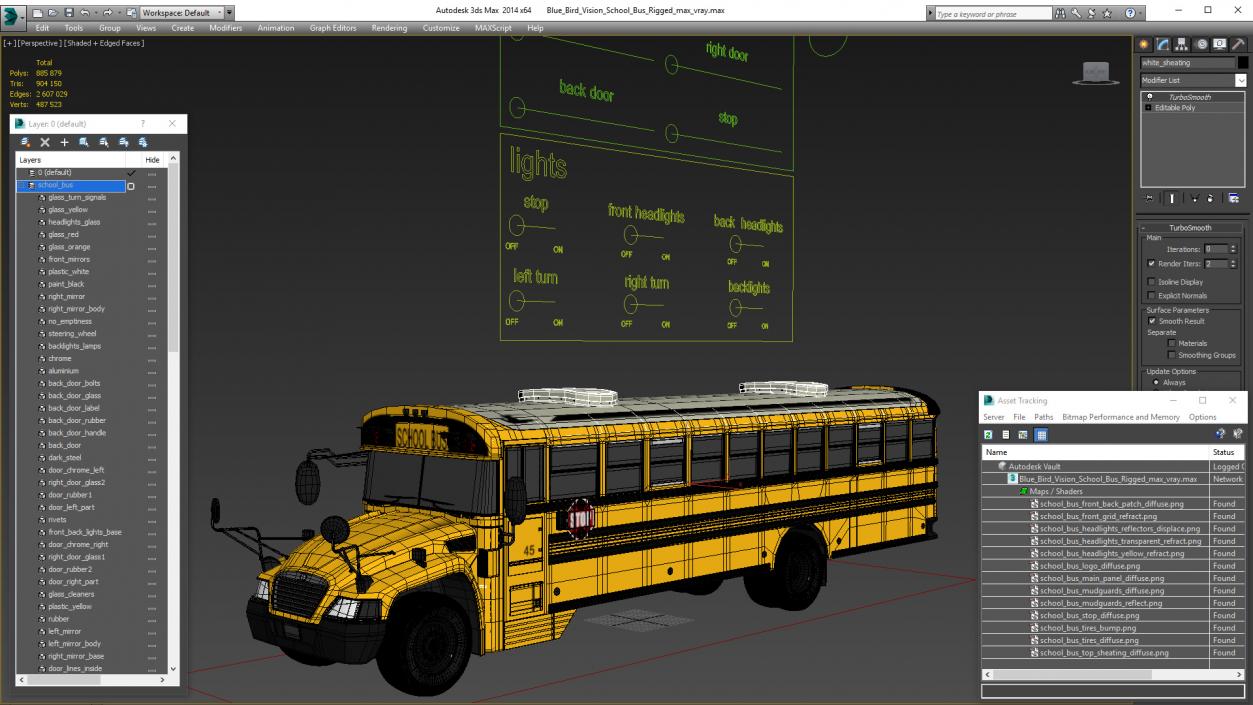 Blue Bird Vision School Bus Rigged 3D model