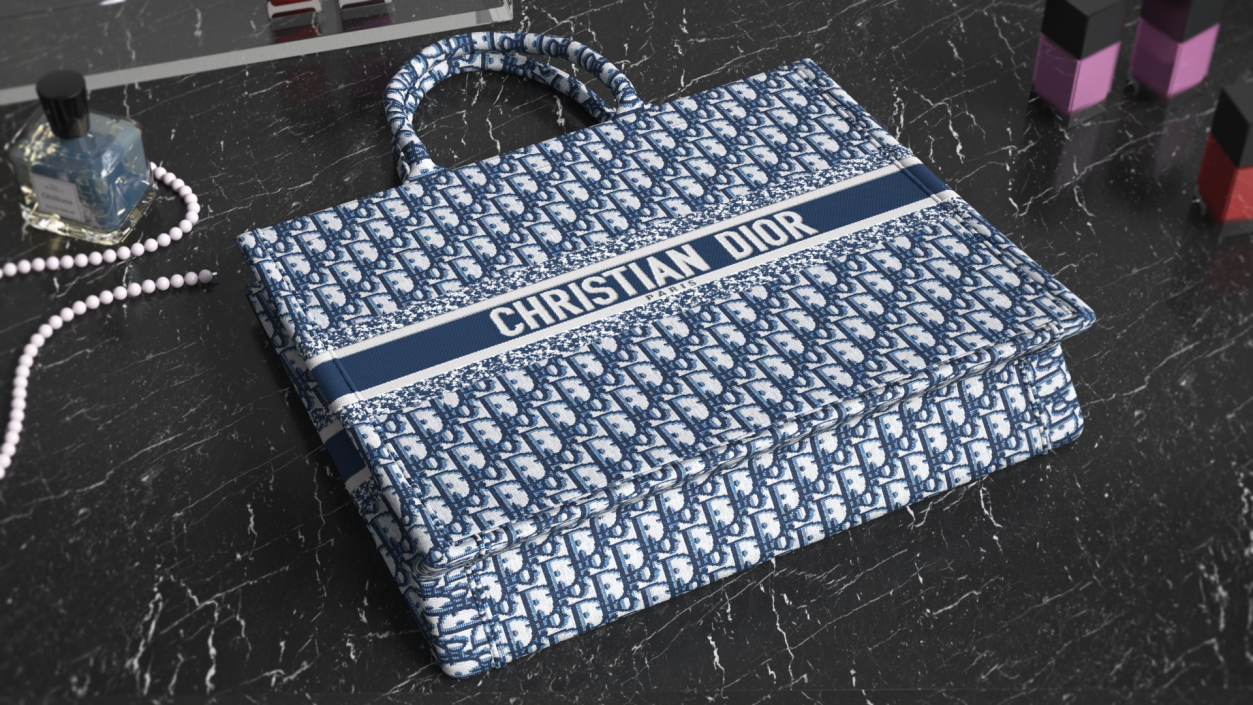 Book Tote Bag Cristian Dior Navy Blue 3D