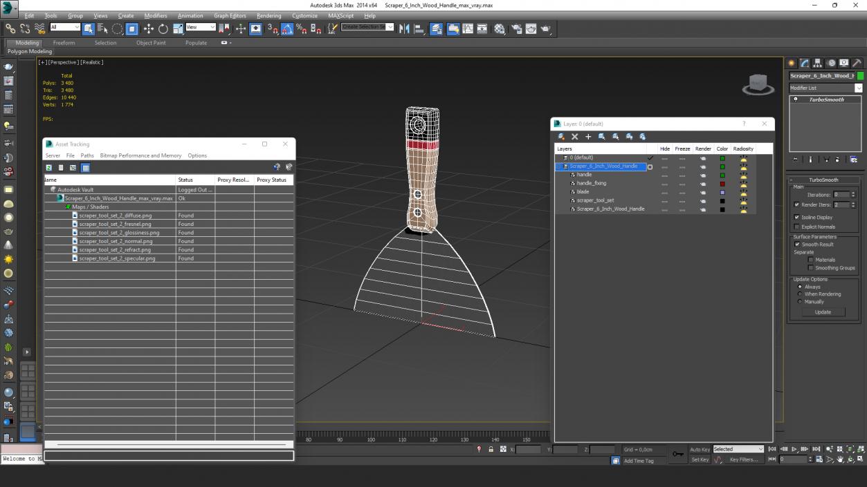 3D Scraper 6 Inch Wood Handle