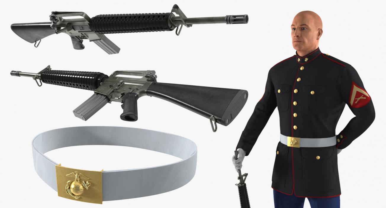 3D model US Marine Corps Soldier in Parade Uniform with M16